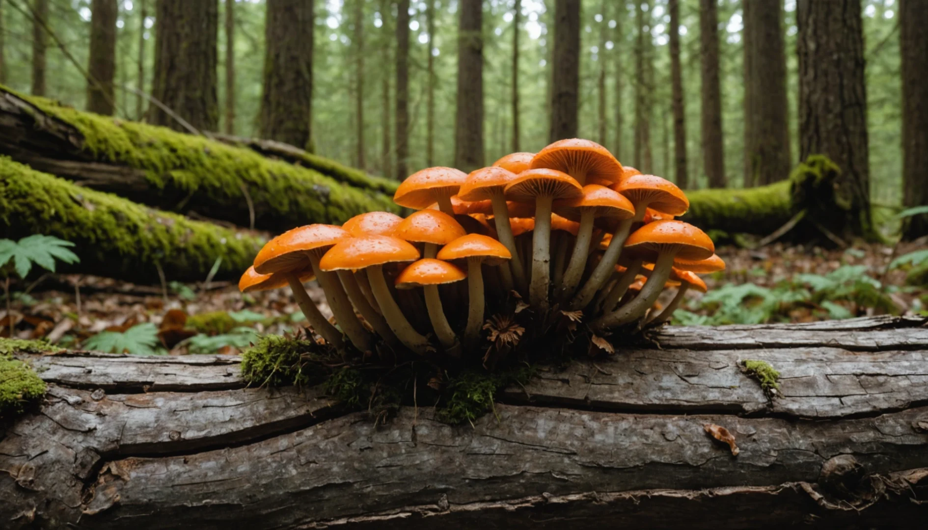 champignon orange sur bois mort